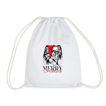 Santa Papillon Merry Christmas Hunde Hund Wilsigns - Turnbeutel - Weiß - Vorne
