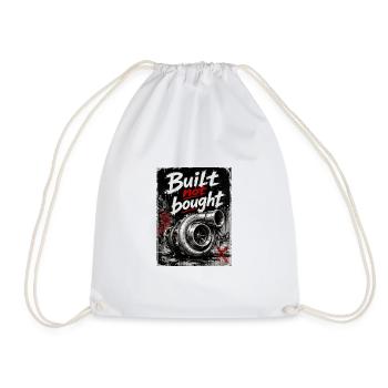 Racer - built not bought - Drawstring Bag - white - Front