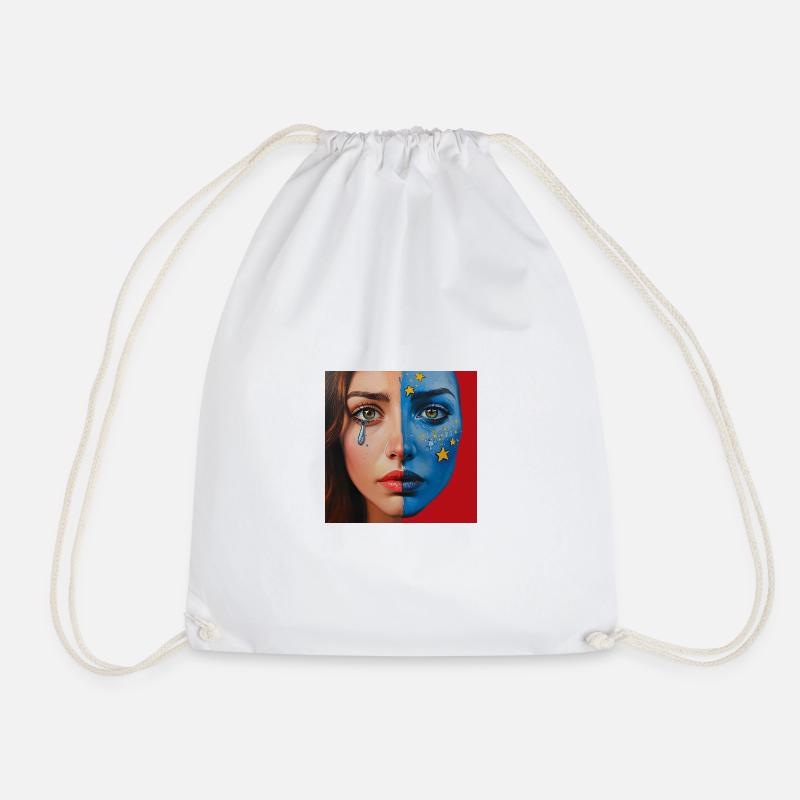 Cosmic Tears – Half Face Art Portrait - Drawstring Bag - white