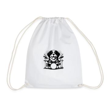 Cool Bernese Mountain Dog Puppy Drummer - Drawstring Bag - white - Front