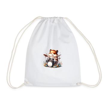 Cute Hamster Playing Drums Rock Music - Drawstring Bag - white - Front