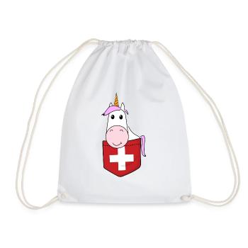 Einhorn Mädchen Kinder Schweiz Fahne Brusttasche - Turnbeutel - Weiß - Vorne