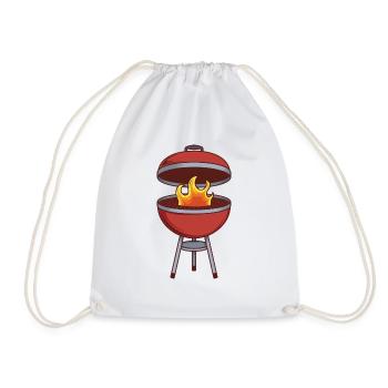 Cartoon Looking Weber Style Grill With Lid Open - Drawstring Bag - white - Front
