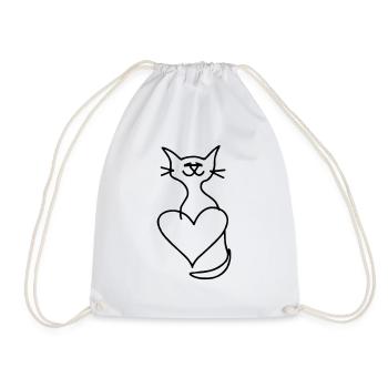 Cats Love Heart Line Art Gift Idea - Drawstring Bag - white - Front