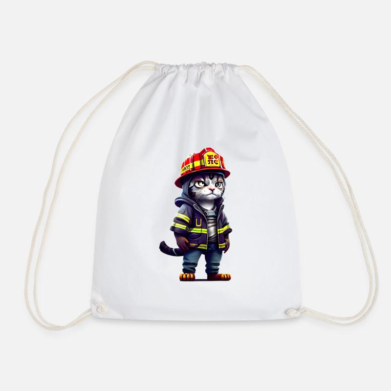 Fire Cat - Drawstring Bag - white