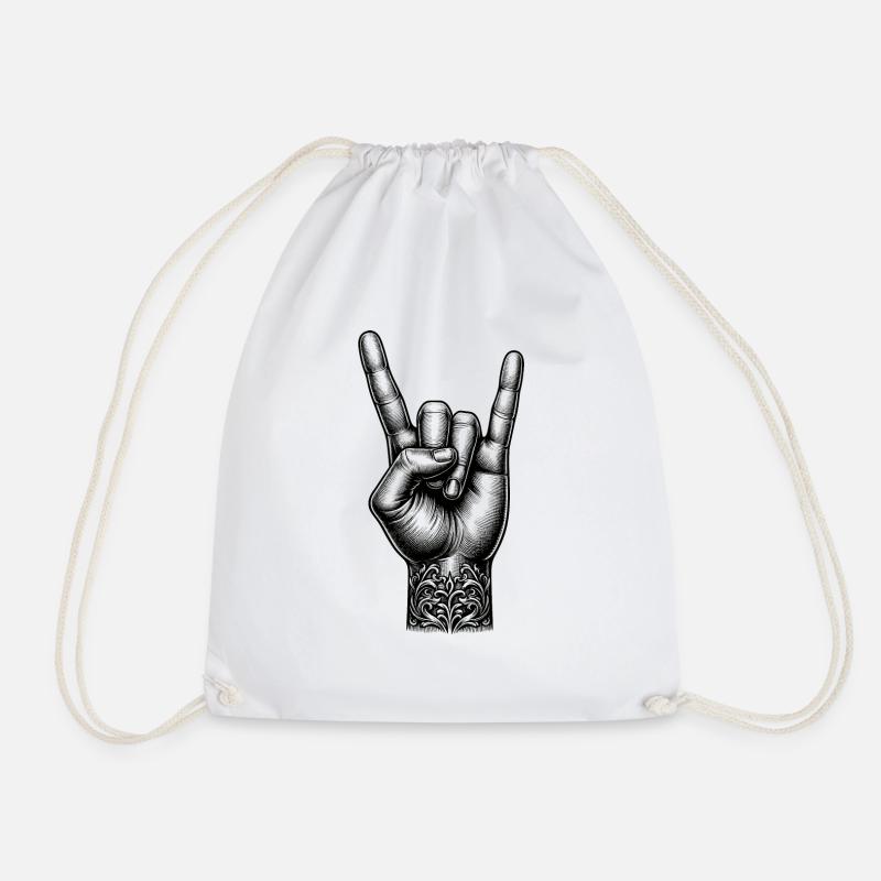 Rock on Hand with Devils Horns - Drawstring Bag - white