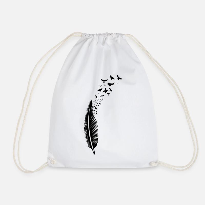 Feather and birds, feather with birds - Drawstring Bag - white