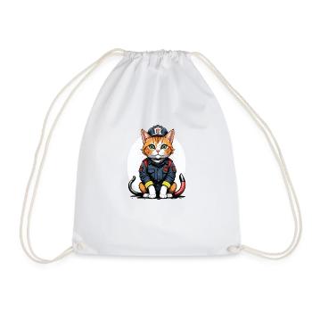 Cat Fire Brigade Cat Love Cat Lover - Drawstring Bag - white - Front