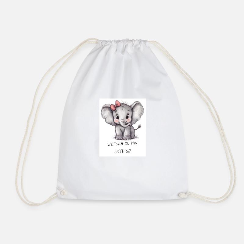 Elefant “Wetsch du min Götti si?” – Babydesign - Turnbeutel - Weiß