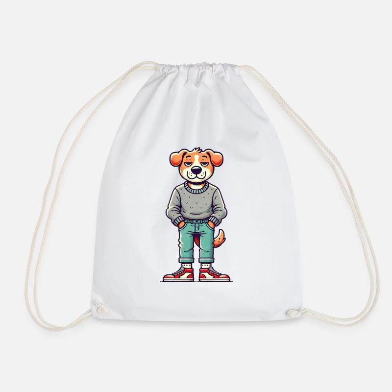 Funny Chilled Dog, Love Dogs - Drawstring Bag - white