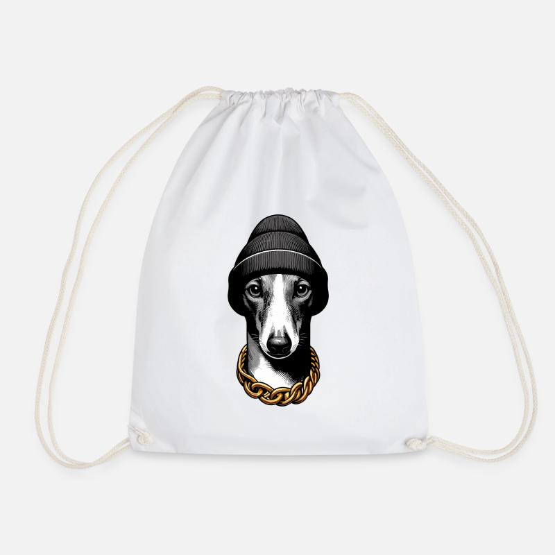 Windhund Hund cool Goldkette Geschenk - Turnbeutel - Weiß
