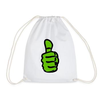 Green thumbs up contrast - Drawstring Bag - white - Front