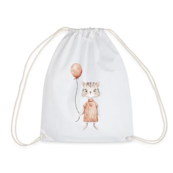 Cute cat with balloon - Drawstring Bag - white - Front