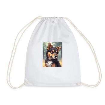 Cute Dog in Anime Style - Drawstring Bag - white - Front