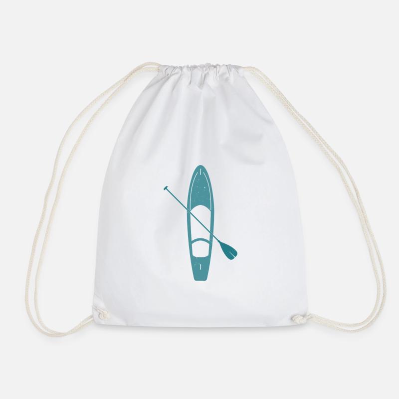 Standup Paddleboard Silhouette - Drawstring Bag - white