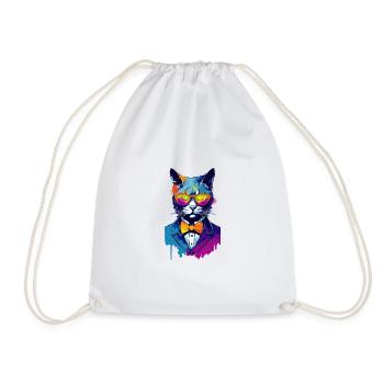 Dapper Cat in a Classic Suit - Drawstring Bag - white - Front
