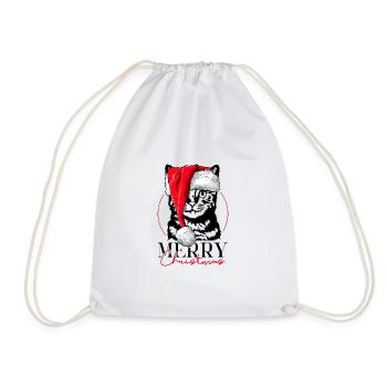 Santa CAT Merry Christmas funny cat Wilsigns - Drawstring Bag - white - Front