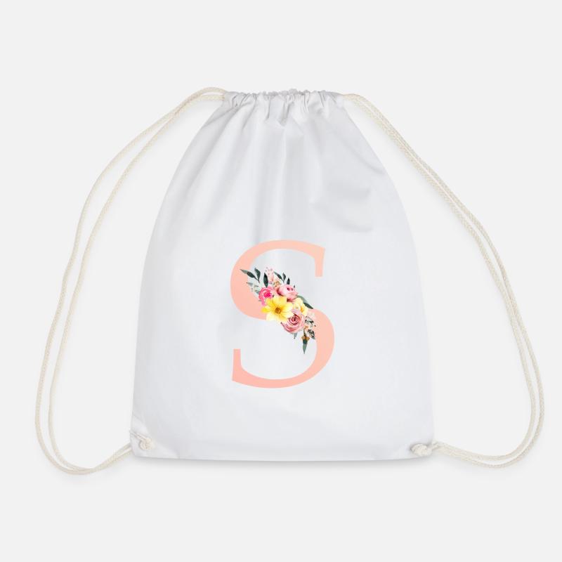 S Monogram Floral - Drawstring Bag - white