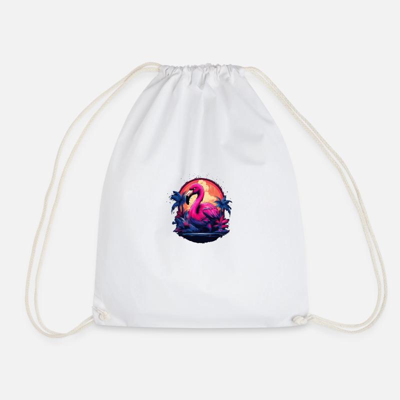 Pink Flamingo / Flamingo - Drawstring Bag - white