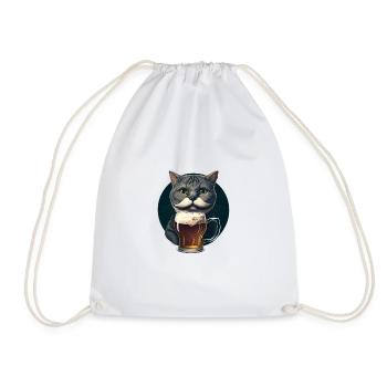 Katze mit Bier - Turnbeutel - Weiß - Vorne