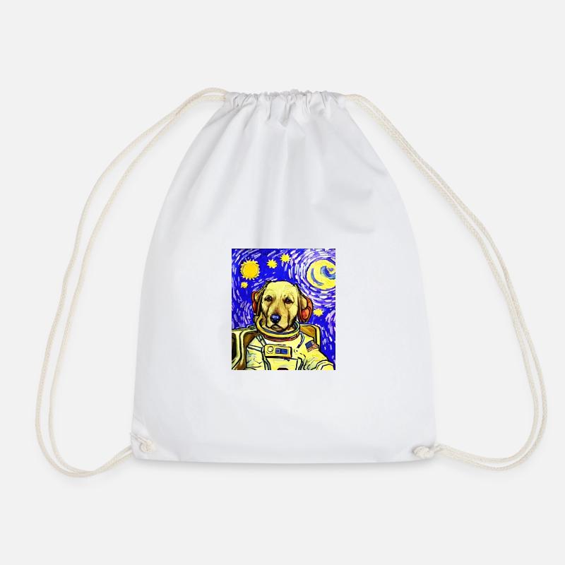 Astronaut Dog Van Gogh - Drawstring Bag - white