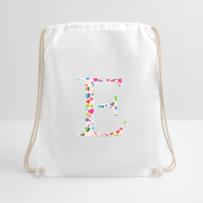 Customizable Monogram E Heart Pattern Drawstring Bag