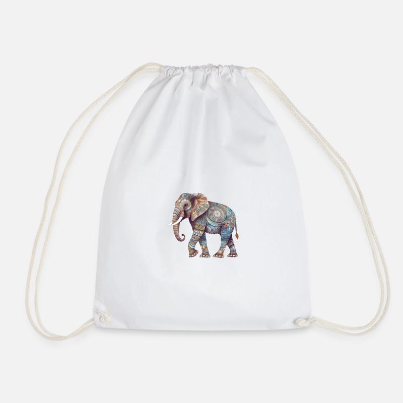 Colorful Mandala Elephant - Drawstring Bag - white