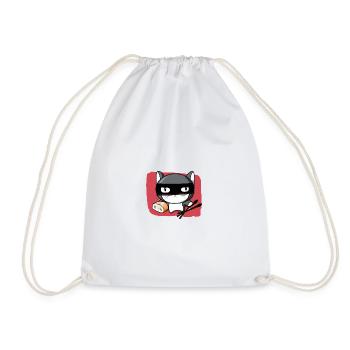 Cat kawaii ninja japanese baguette addicted sushi - Drawstring Bag - white - Front
