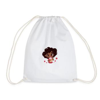 Kawaii African black girl drinks bubble tea - Drawstring Bag - white - Front