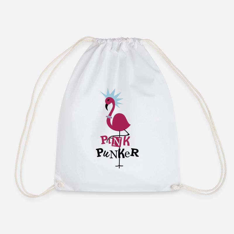 Pink flamingo punk black - Drawstring Bag - white