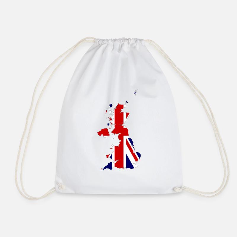 United Kingdom Map Silhouette and Flag - Drawstring Bag - white