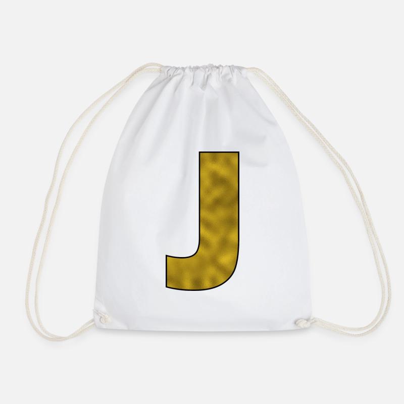 Letter J Gold - Drawstring Bag - white