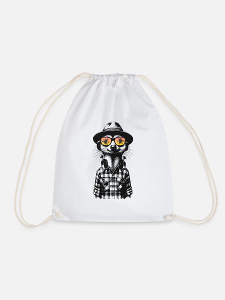 Hipster Erdmännchen mit Sonnenbrille & Kopfhörern - Turnbeutel - Weiß