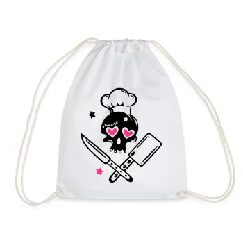Skull girlie with cooking hat - Drawstring Bag - white - Front