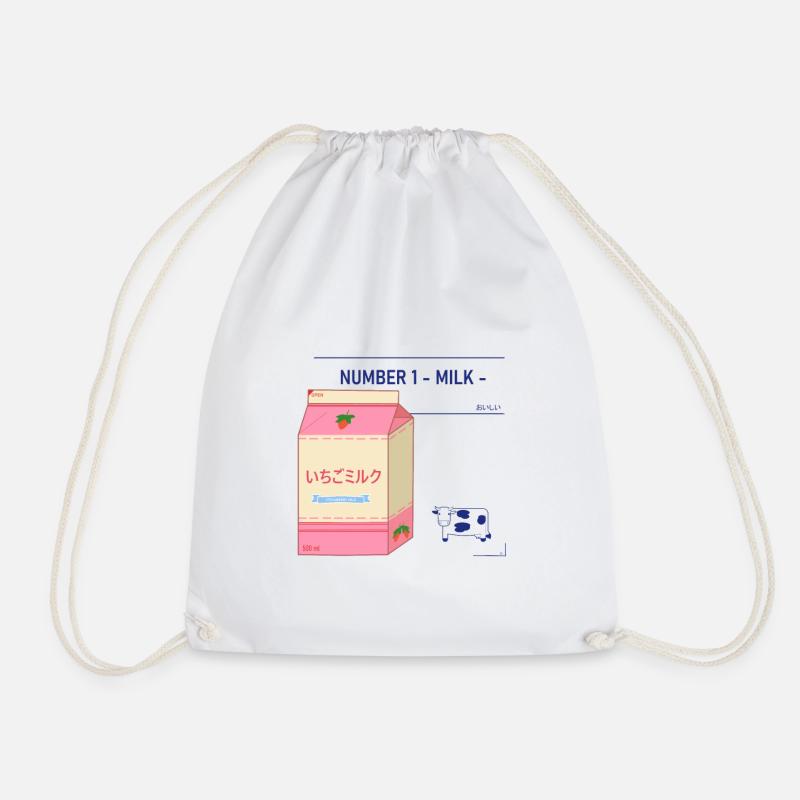 Japanese Strawberry Milk Brick Design - Drawstring Bag - white