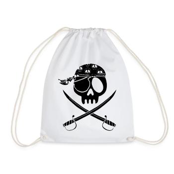 Black pirate skull - Drawstring Bag - white - Front