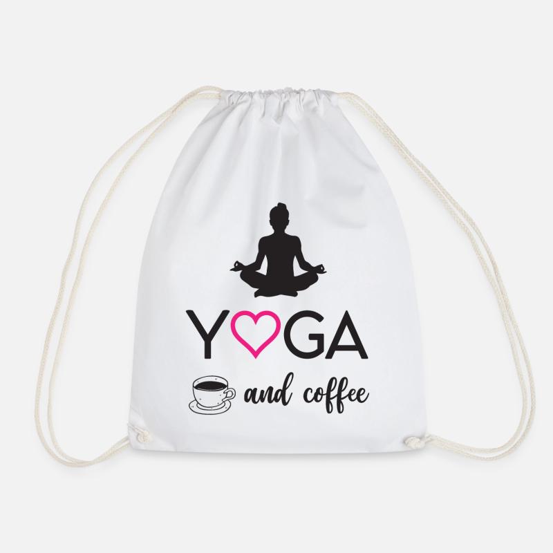 Yoga und Kaffee - Turnbeutel - Weiß