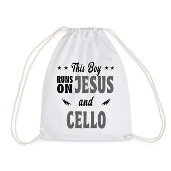 This boy runs on Jesus and cello - Drawstring Bag - white - Front
