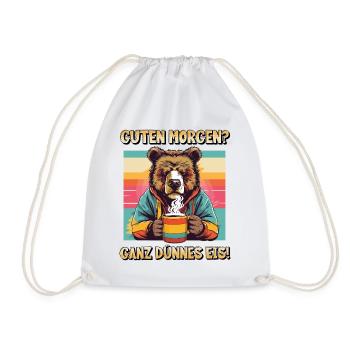 Good Morning Very Thin Ice Bear Coffee Funny - Drawstring Bag - white - Front