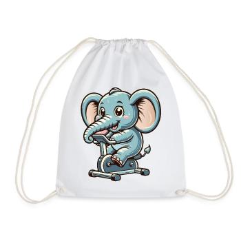 blue cartoon elephant on an ergometer - Drawstring Bag - white - Front