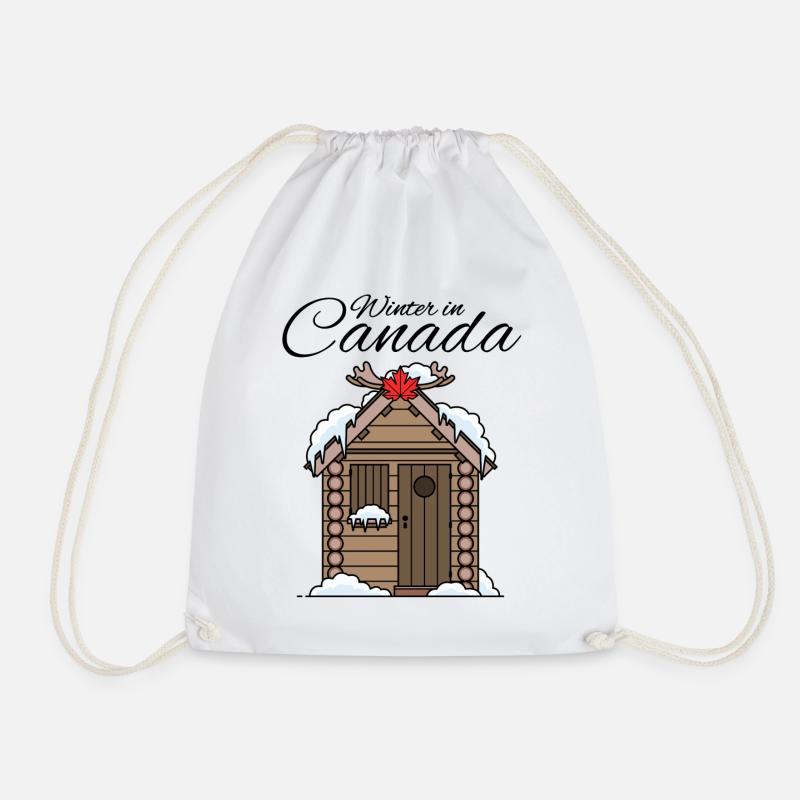 Snowy Canadian Cottage - Drawstring Bag - white