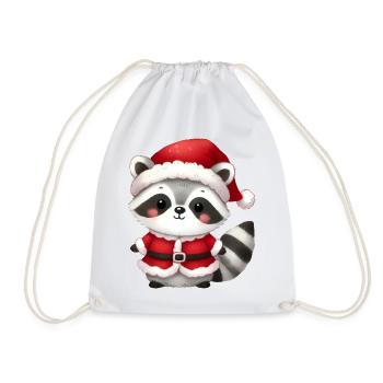 Raton laveur déguisé en Père Noël – Motif de Noël sucré - Sac de sport léger - blanc - Devant