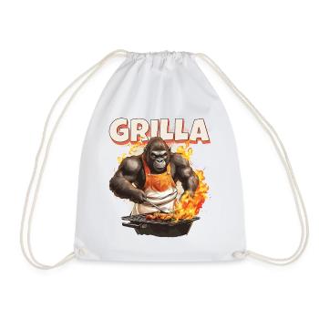 Grillen Grilla Griller Gorilla BBQ Spruch Lustig - Turnbeutel - Weiß - Vorne