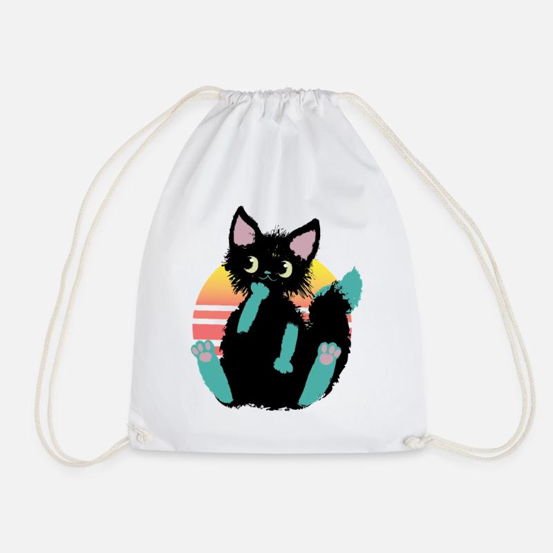 doodle cat blob, thinks - Drawstring Bag - white