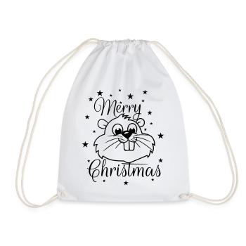 Squirrel – Merry Christmas - Drawstring Bag - white - Front