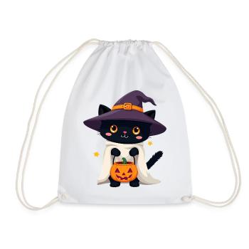 Halloween Katze mit Halloween Kürbis - Turnbeutel - Weiß - Vorne