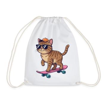Chat drôle patinant sur un skateboard de dessins animés - Sac de sport léger - blanc - Devant