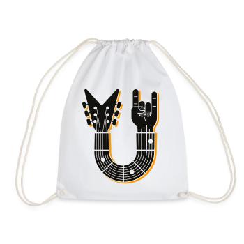 Guitar and Finger Horn Hand - Drawstring Bag - white - Front