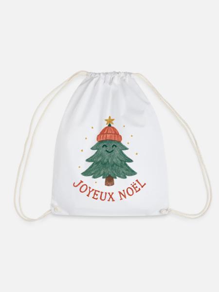 Frohe Weihnachtsbaum mit rotem Hut - Turnbeutel - Weiß