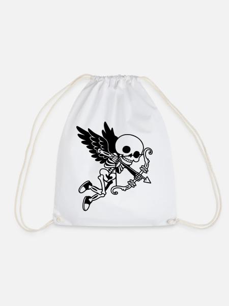 Skeleton Cupid with Wings Black - Drawstring Bag - white